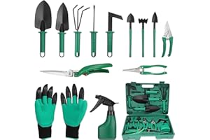eROOSY 13 Stück Gartenwerkzeug Gartenarbeitsset, Gartengeräte Set Handschuhe mit Krallen Gartengeräte mit Tragetasche, Geschenke für Gartenliebhaber