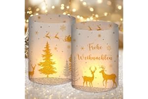 LUCKEEY 12 Windlicht Tischdeko Weihnachtsdeko Innen, Weihnachten Deko Tisch, Christmas Decorations Indoor, Weinachtsdekorationen, Frohe Weihnachten Dekoration, Weihnachts Deko, für Teelichter oder Kerzen