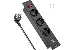 APKEZEL Einbausteckdose mit 1 USB A und 1 Type-C, 3 Fach Tischplatte Versenkte Steckdose, Versenkbare Steckdose mit 2M Kabel, Einbau steckdosenleiste für Tischplatte Arbeitsplatte Möbel küche
