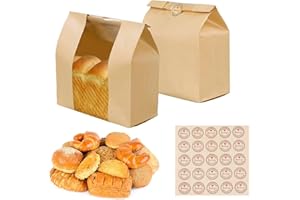 LONGTEAM Papier-Brotbeutel für hausgemachtes Brot, Sauerteig-Brot-Kraftpapiertüten, braune Bäckereibeutel mit Fenster für Zuhause, Backen, Verpackung, Aufbewahrung (50)