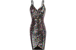 GRACE KARIN Vestito Donna Elegante Paillettes Spalline Sottili Tubino Paillettes V-Scollo Senza Maniche Orlo Asimmetrico