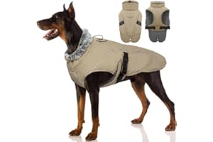 PUMYPOREITY Dog Jacket Waterproof, Large Dog Coats Waterproof with Harness Hole Outdoor Coat Pullover(Khaki, XL)