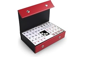 GXPJYCFOB Mahjong Set, 144PCS Chinese Mahjong Tiles Set, Easy To Read Mah Jong Game, Solid Structure, Portable Medium Size with English Number for Travel Party Family Game 麻将, Ideal Board Game, 3.0x2.25x1.7cm