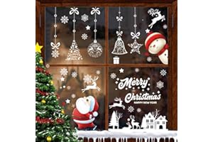 DOJoykey 197pcs Christmas Window Cling Stickers, 9 Sheets Double Sided Santa Claus Elk Merry Christmas Clings for Window Decoration