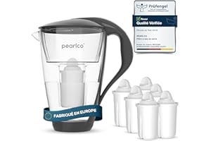 PearlCo - Carafe avec filtre à eau en verre - anthracite - 6 cartouches Universal classic incluse (compatible avec Brita Classic)