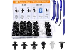 SSIYIYA 120 Pcs Car Fixing Clips & 5 Pcs Trim Removal Tools, 6 Types of Car Retainer Clips Rivets Mounting Kit for Car Door Bumper Panel Trim Fend-er Liner Sealing Strip Fixed Clips Fasteners(plastic)