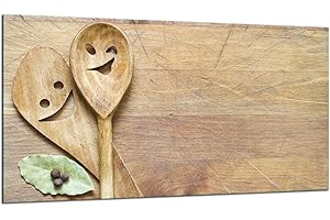 TMK ARTDEKO TMK - Plaque de protection en verre pour plaque de cuisson - 90 x 52 cm - Protection contre les éclaboussures - Plaque en verre - Décoration pour planche à découper - Bois cuisine
