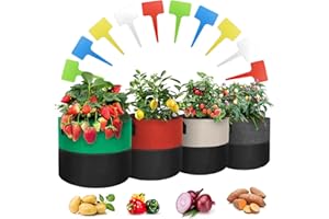 zhongko Kartoffel Pflanzsack 4 x 10 Gallone(45L) Vliesstoff Pflanzsäcke Strap Griffe Pflanzsäcke für Tomaten Kartoffeln Blumen 10 Pflanzen Etikett 4 Farben (Grün/Rouge/Beige/Gris)