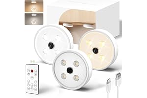 EZVALO Under Carbinet Kitchen Lights, Wireless LED Puck Lights Remote Control, 1200mAh Group Control Operated 3000K/5000K (Pack of 3)