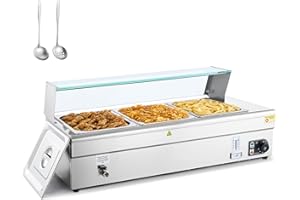 WILPREP Commercial Food Warmer with Three 1/2 Pans, Electric Warmer for Food with Sneeze Guards Adjustable Temp. & Auto Shutoff, Stainless Steel Food Heating Unit for Buffet Food Truck Hotel Catering