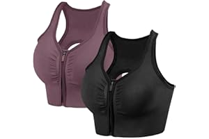 DOWSKWX 2 Piezas Sujetador Deportivo Mujer Cremallera Delantera Alto Impacto, Push Up Sujetadores Deportivos sin Aros sin Costuras con Relleno
