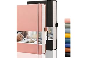 EMSHOI Notebook A5 Lined Hardback 2 Pack - Thick Journal with 384 Numbered Paper, Free Sticky Notes Divider,100gsm Paper,8 Perforated Sheets, Pen Loop, Inner Pocket, 14.5 x 21cm (Black Pink)