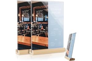 Zephyra Soporte Metacrilato A5,A5 Soporte para Letreros de Acrílico,Soporte de Sobremesa Transparente con Base de Madera Extraíble,Forma de F/L Ranura doble,Exhibición de Doble Cara para Tienda,Hotel