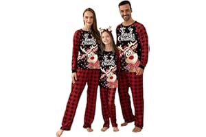 MUYOGRT Pijama Navidad Familia, Conjunto Pijama Familiar a Juego, Pijamas de Navidad Renos Estampada, Pijama Navideños Familiar para Mujer, Hombre, Niños