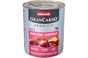 ANIMONDA VOM FEINSTEN GranCarno Hunde Nassfutter Sensitiv Rind + Kartoffeln (6 x 800g), Hundefutter nass ohne Getreide und Zucker von animonda, für ausgewachsene Hunde, mit frischen fleischlichen Zutaten