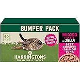 Harringtons Complete Wet Pouch Grain Free Hypoallergenic Adult Cat Food Mixed in Jelly Pack 40x85g - Beef, Chicken, Salmon & 