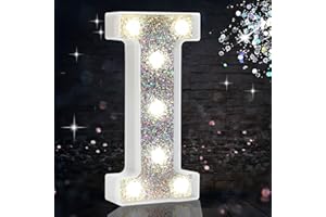 HEYCOLOR LED Marquee Letter Lights, Light Up Silver Letters for Bedroom Glitter Gifts for Teenage Girls Alphabet Letter Sign Battery Powered Night Light Birthday Party Wedding Home Decoration, Silver Letter I