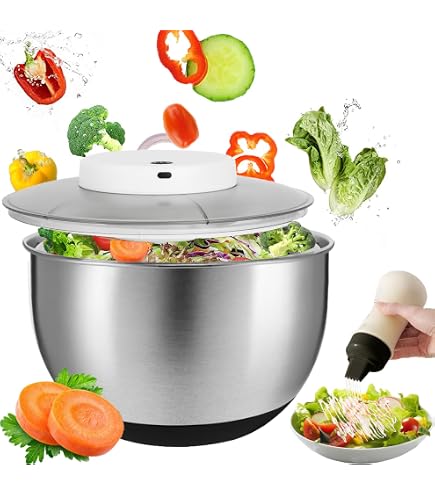 Essoreuse à Salade Électrique 6L USB Rechargeable – Grande Capacité, Sans Fil, Avec Râpe Et Bouteille Pressoir – Gain De Temps En Cuisine !