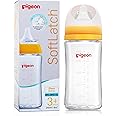 Pigeon Wide Neck Glass Feeding Bottle, New Born/Infants/Toddler Upto 3 Years, BPA Free, Ergonomic Shape is Easy to Hold, with Anti Colic Nipple, 240ml Yellow