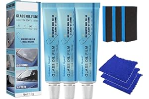 OWSEN Car Glass Oil Film Cleaner - Glass Film Removal Cream Safety and Long-Term Protection with Sponge and Towel - Glass Stripper Water Spot Remover (3pcs)