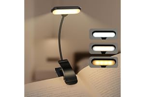 VKH Lampada da Libro LED Clipser, Luminosità Regolabile, 3 Modalità Colore, Ricaricabile USB-C, Collo Flessibile 360°