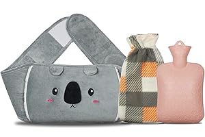 JIAABCHOMO Hot Water Bottle Belt, Warm Water Bag w/ Soft Plush Waist Cover, Warm Hot Water Bag w/ Wearable Hands-Free Strap, Natural Rubber Hot Pouch Neck Shoulder, Period Pain, Gray,pink, 1.0 liters