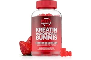 M17 BALANCE Creatin Monohydrat Gummibärchen - 5000 mg Kreatin mit BCAAs & L-Carnitin pro Dosis - Für Muskelaufbau - Zuckerfrei, Anti-Schmelz-Formel, Vegan, Glutenfrei - 30 Portionen (90 Stück, Erdbeere)