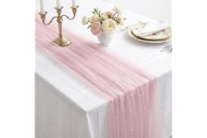 Larrel Bordslöpare rosa, 300 x 80 cm bordslöpare med pärlmönster tyll och spets bordsduk återanvändbar dekoration bröllop bor