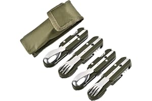 BEITESI Vaisselle de camping en acier inoxydable 5 en 1,Outils de camping en plein air,Vaisselle d'extérieur,Vaisselle pliante multifonctionnelleVaisselle de voyage（4 pièces）