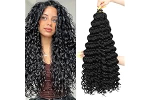AMLUCKS Deep Wave Crochet Braids Hair Ocean Wave Braiding Hair for Black Women Girls Synthetic Water Wave Crochet Hair Extensions for Boho Braid (1B#, 22inch - 3)