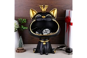 Starnearby Statua Gatto Vassoio Svuotatasche da Ingresso Design, Scultura Gatto in Resina, Portachiavi, Ciotola per Chiavi, Portaoggetti da Tavolo e Scrivania