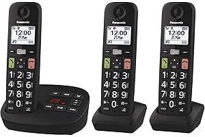 Panasonic KX-TGU133EXB Telefono Cordless Digitale con Segreteria Telefonica, Unità Base e 3 Ricevitori, Display LCD, Tasti Grandi, Fav Call, Compatibile con gli Apparecchi Acustici, Nero