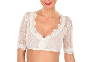 GENERIC Spitze Dirndlbluse Halbarm Weiß Sexy Dirndl Bluse Rundhals Damen Trachtenbluse