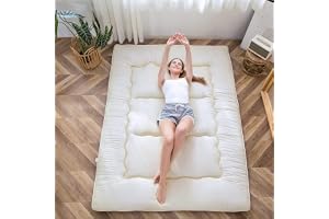 MAXYOYO Futonmadrass, vadderad japansk golvmadrass, quiltad sängmadrass, extra tjock hopfällbar sovdyna, ventilerande golvstol, gästsäng (svart, blommig, enkel)