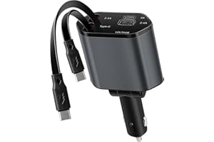 Kwak's Wysuwana ładowarka samochodowa, 100 W USB C, szybkie ładowanie telefonu z podwójnym portem do samochodu, kompatybilna z iPhone 15/15 Pro Max/14 Pro Max/13/12/11 (TIPE-C+TIPE-C)