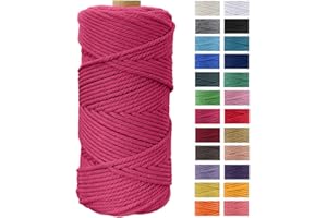 Macrame Cord 4mm x 109 Yards, JeogYong Thick Natural Cotton Cord Yarn Thread, 4-Strand Twisted Spool Twine String Cotton Rope for DIY Crafts, Wall Hangings, Plant Hangers, Home Decorations (Rose red)