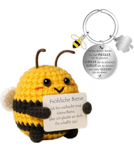 KITDAHOM Glücksbringer Biene „Positive Kartoffel“ – Handgefertigt Aus Wolle, 12x12x7 Cm, Gelb – Für Positive Energie KITDAHOM Glücksbringer Biene „Positive Kartoffel“ – Handgefertigt Aus Wolle, 12x12x7 Cm, Gelb – Für Positive Energie