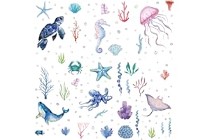 CRASPIRE Meerestiere-Wandaufkleber, PVC, Wasserfest, Selbstklebend, Schildkröten, Seepferdchen, Wale, Muscheln, Quallen, Rechteckig, 8 Blatt, 8 Stile, Abnehmbar, Für Fenster, Treppenhaus