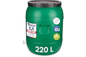 Garronda 220 litros con Grifo Bidón de plástico, Barril alimentario en HDPE y sin BPA, depósito de Agua, Barril Universal de Boca Ancha, tonel de jardín, Contenedores de Almacenamiento GD-0142, Verde