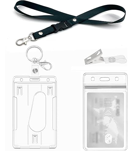 2 stuks ID-kaarthouders met sleutelring, harde transparante badgehouder voor kantoor, school, creditcards en pasjes. (2 Pcs Lanyard