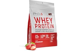 PhD Nutrition Whey Powder 1kg Strawberry – with 25g Informed Protein per Serving, enriched with Well-Tolerated Cultures