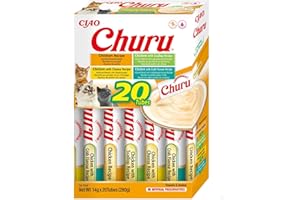 INABA Churu Snack per Gatti Cremoso in 4 Varietà al Pollo - 20 Stick x 14g - Cibo per Gatti da Leccare, Sano e Delizioso - Snack Gatto Senza Conservanti o Coloranti Artificiali, Grain-Free