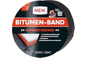 MEM Bitumen-Band, Selbstklebendes Dichtungsband, UV-beständige Schutzfolie, Stärke: 1,5 mm, Maße: 7,5 cm x 10 m, Farbe: Schwarz
