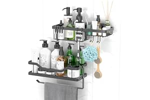 HAUTIK Mensola Doccia Senza Foratura, Antiruggine Mensole Bagno, Porta Sapone per Doccia, Portaoggetti Doccia con 6 Ganci, Porta Bagnoschiuma da Doccia per Bagni Cucina, Confezione da 2