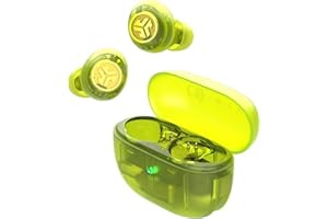 JLab Go Pop ANC Auriculares Bluetooth ANC, 24+ h de autonomía, IP55 Resistentes al Sudor, micrófono, Llamadas claras y conexión multipunto, Verde Neón Transparente