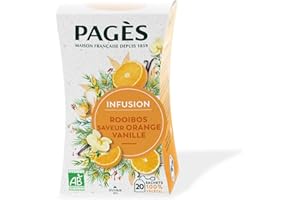 Pagès - Infusion BIO Rooibos, Saveur Orange Vanille - Ingrédients 100% Issus de l'Agriculture Biologique - Boîte de 20 Sachets, 100% Végétal