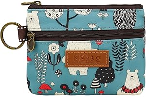 Energather Portmonetka na monety, skóra PU, portfel na monety dla kobiet, z pięknym nadrukiem z kreskówek, mini portfel z łańcuszkiem na klucze, portmonetka z zamkiem błyskawicznym na pomadkę, klucze,