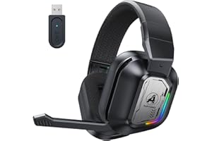 Awinnasey PH4 Wireless Gaming Headset mit Mikrofon, 2,4 GHz Gaming Kopfhörer für PS5, PS4, PC, Switch, Mac, Faltbarer Geräuschunterdrückung Bluetooth Kopfhörer mit LED Licht, Schwarz