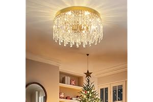 ‎VETRULUS VETRULUS Goldene Kristalllüster Für Esszimmer 40cm Runde Luxuriöse Deckenleuchte Moderne Kristalldeckenleuchte Für Schlafzimmer Wohnzimmer Kücheninsel