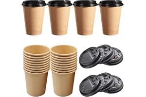 liuer 50PCS Vasos Desechables Cafe con Tapa Vaso de Papel Kraft para Servir el Café,el Té,Bebidas Calientes y Frías(8oz)